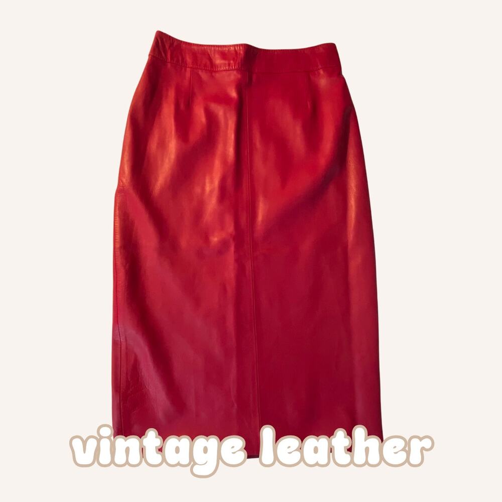 COSEIN skirt leather red high waist pencil midi vintage 1980s Spain 10